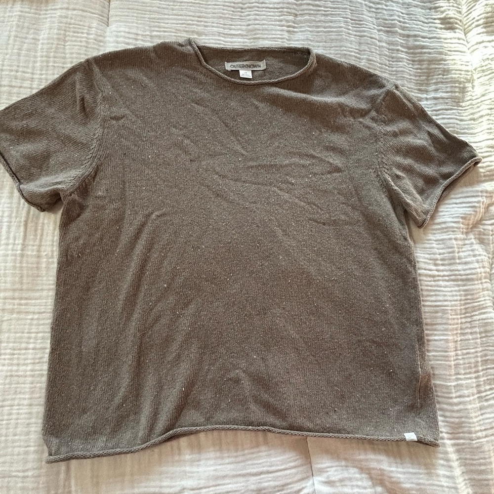 Outerknown Olive-Brown Short Sleeve Crew Knit Sweater